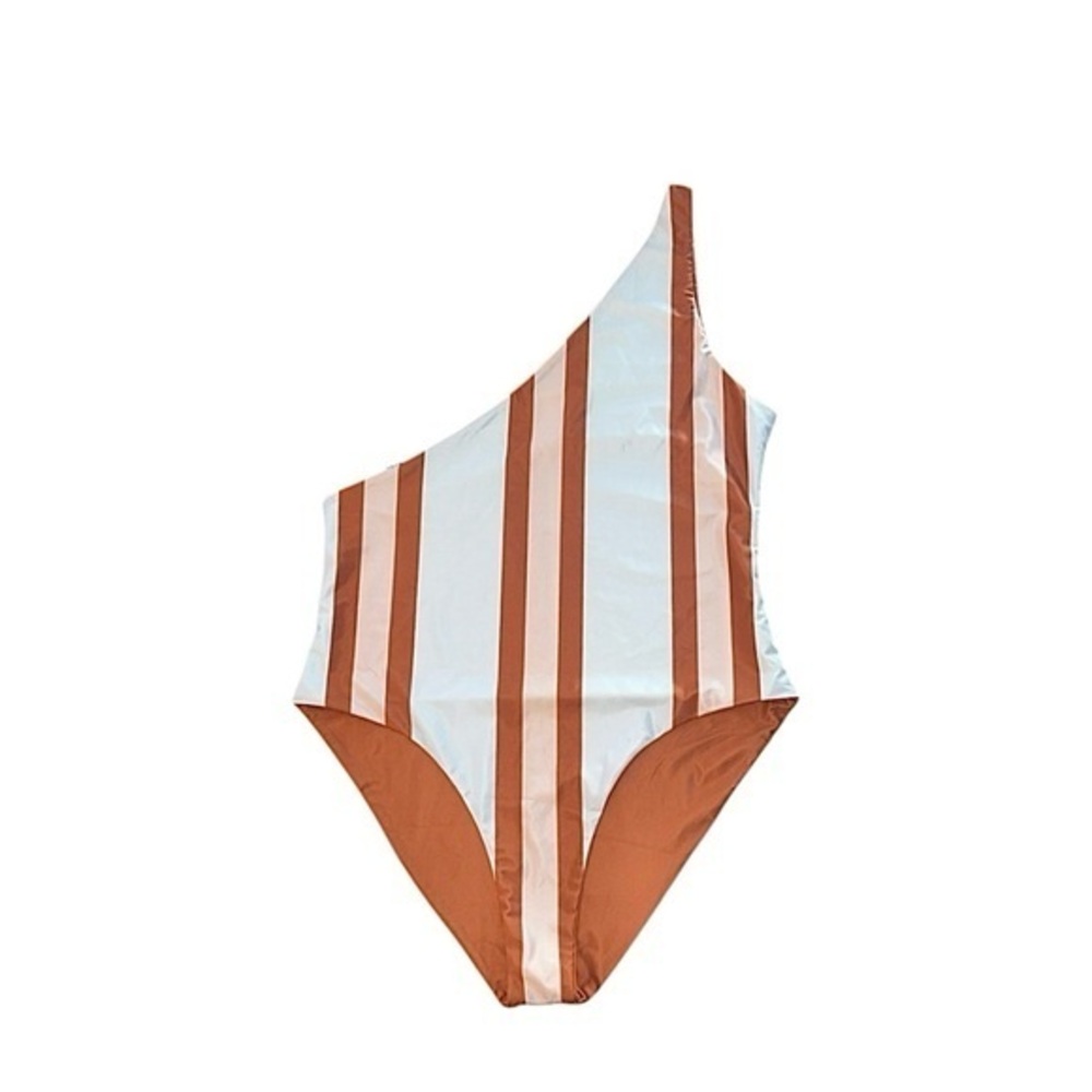BAIIA One‎ Shoulder Retro Stripe Reversible One Piece Swimsuit Size 18